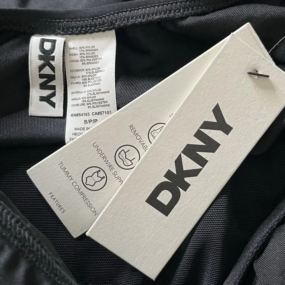 DKNY Small Ruffle Plunge Underwire Tummy Control Swimwear One-Piece Swimsuit